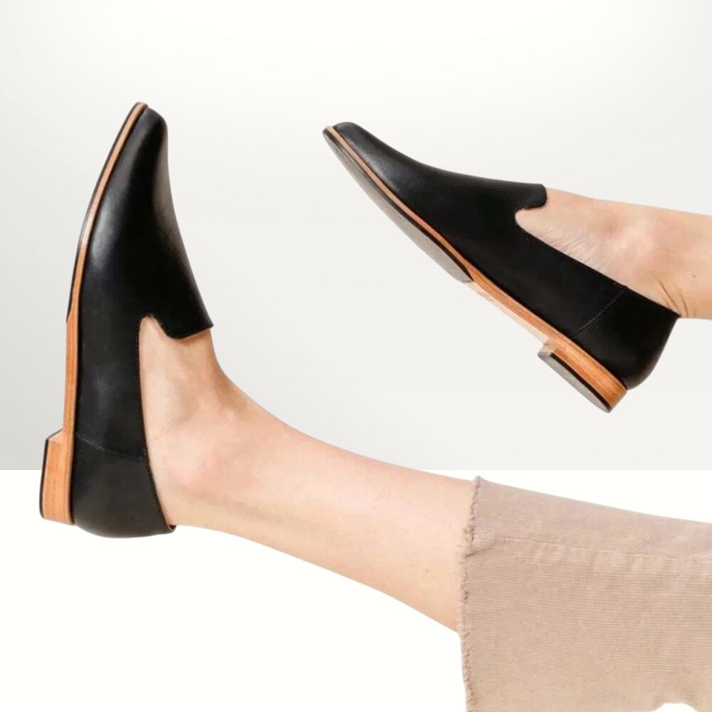Patina Leather Loafer Shoes Womens 5 Black Pointed Toe Slip On Outdoor